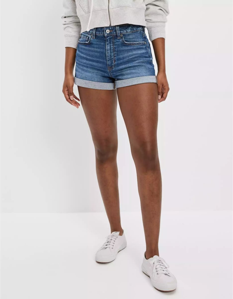 Shorts American Eagle AE Stretch Denim Mom Indigo Femme | SDR-21547613